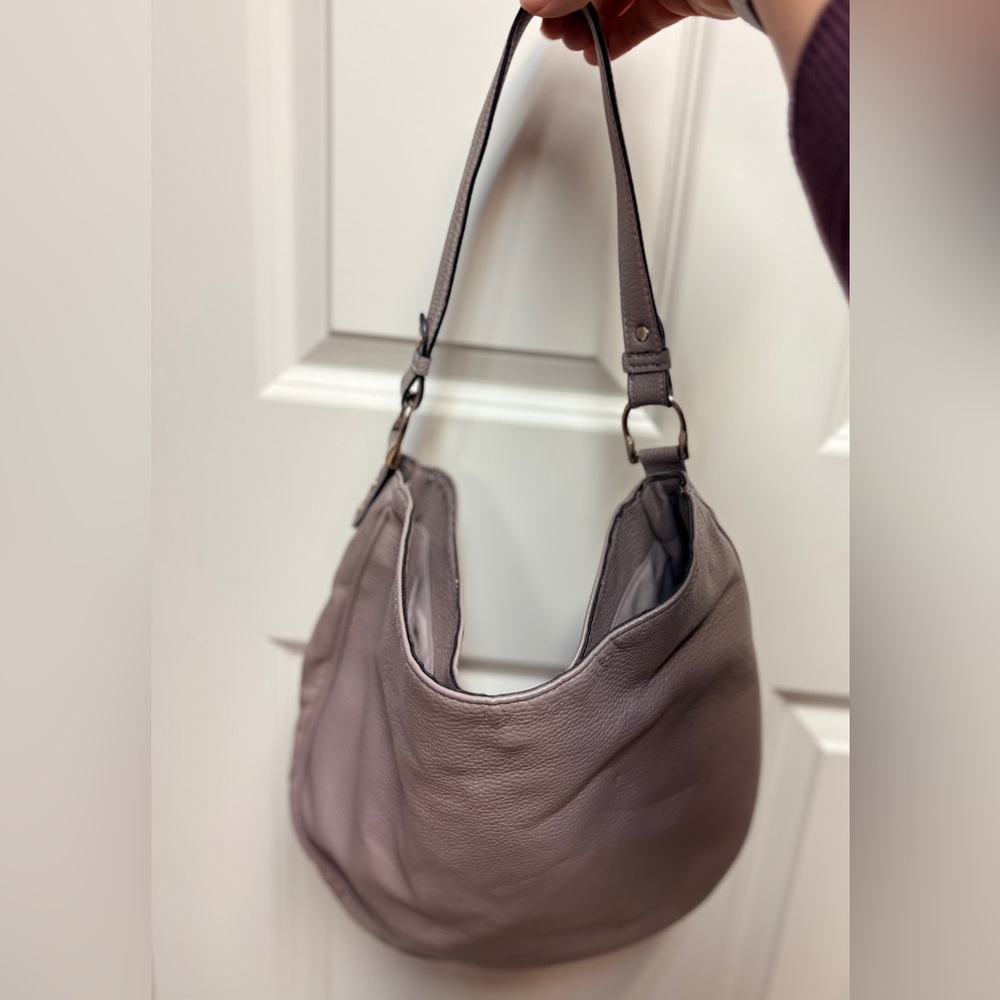 Chic Gray Leather Hobo Bag